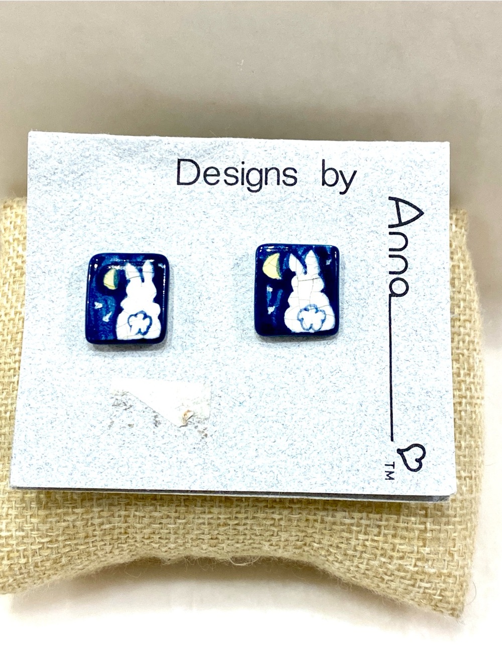 Vintage Earthenware Hand Painted Bunny Earrings
